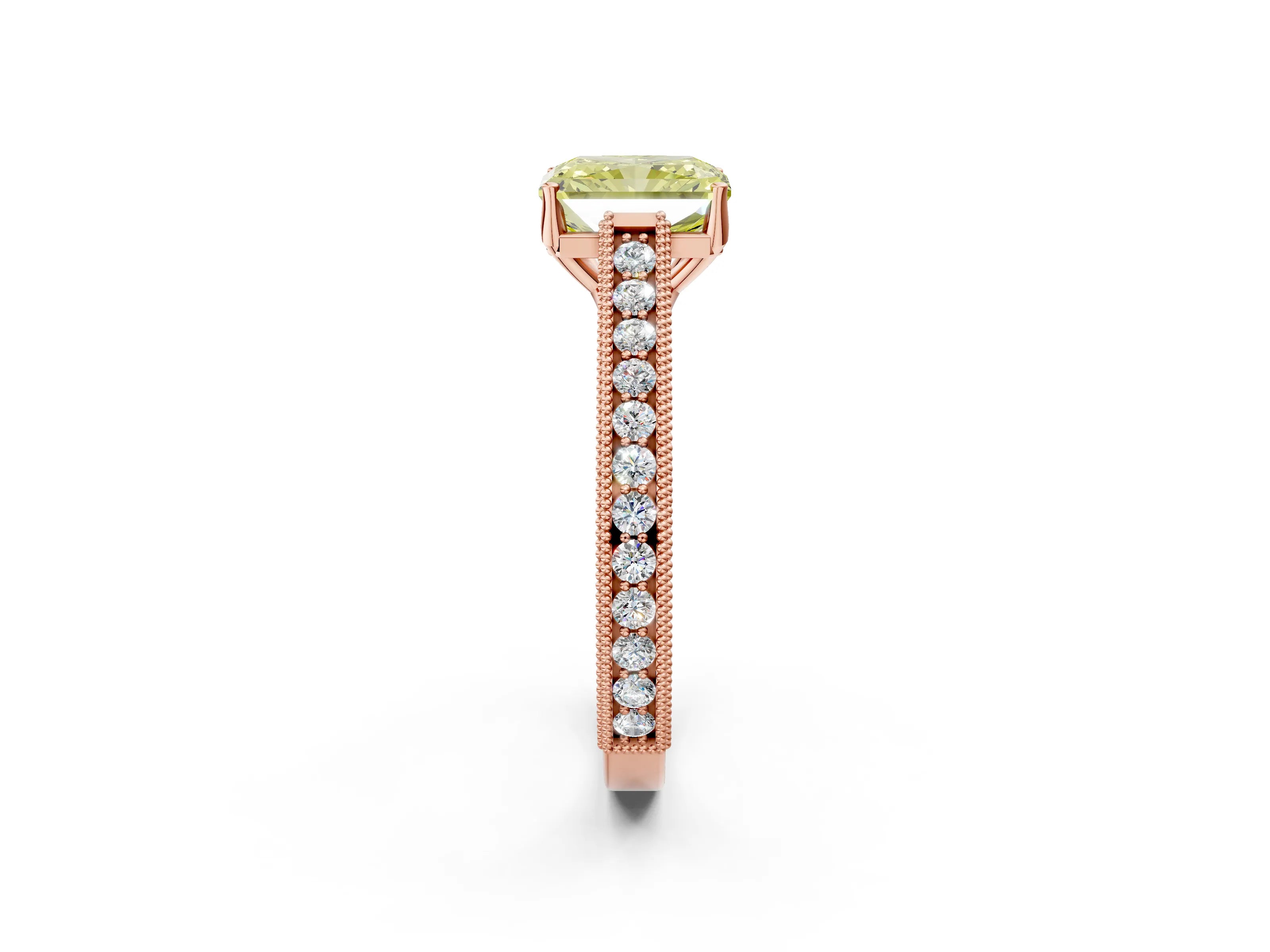 Rose gold Fancy Yellow Radiant Cut Cut Pave Band Milgrain Solitaire Ring_2