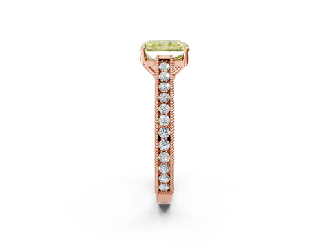 Rose gold Fancy Yellow Radiant Cut Cut Pave Band Milgrain Solitaire Ring_2