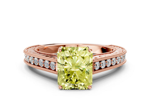 Rose gold Fancy Yellow Radiant Cut Cut Pave Band Milgrain Solitaire Ring_8