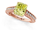 Rose gold Fancy Yellow Radiant Cut Cut Pave Band Milgrain Solitaire Ring_9