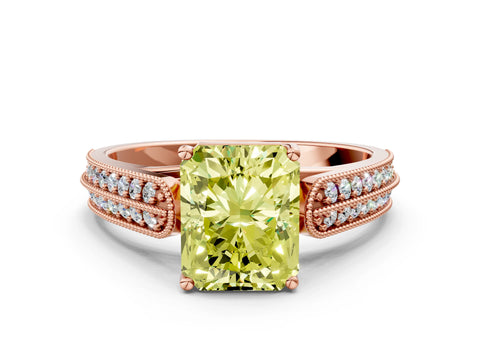 Rose gold Fancy Yellow Radiant Cut Cut Pave Split Shank Engagement Ring with Four-Prong Setting