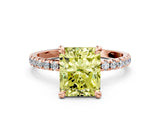 Rose gold Fancy Yellow Radiant Cut Diamond Brilliant Solitaire Ring with Pavé Band and Four-Prong Setting_24