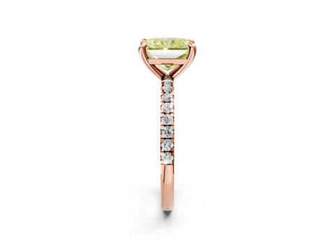 Rose gold Fancy Yellow Radiant Cut Diamond Brilliant Solitaire Ring with Pavé Band and Four-Prong Setting_2