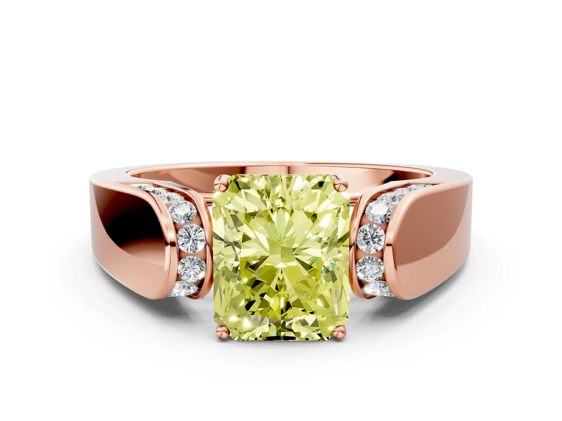 Rose gold Fancy Yellow Radiant Cut Diamond Channel Set Solitaire Ring with Four-Prong Setting_12