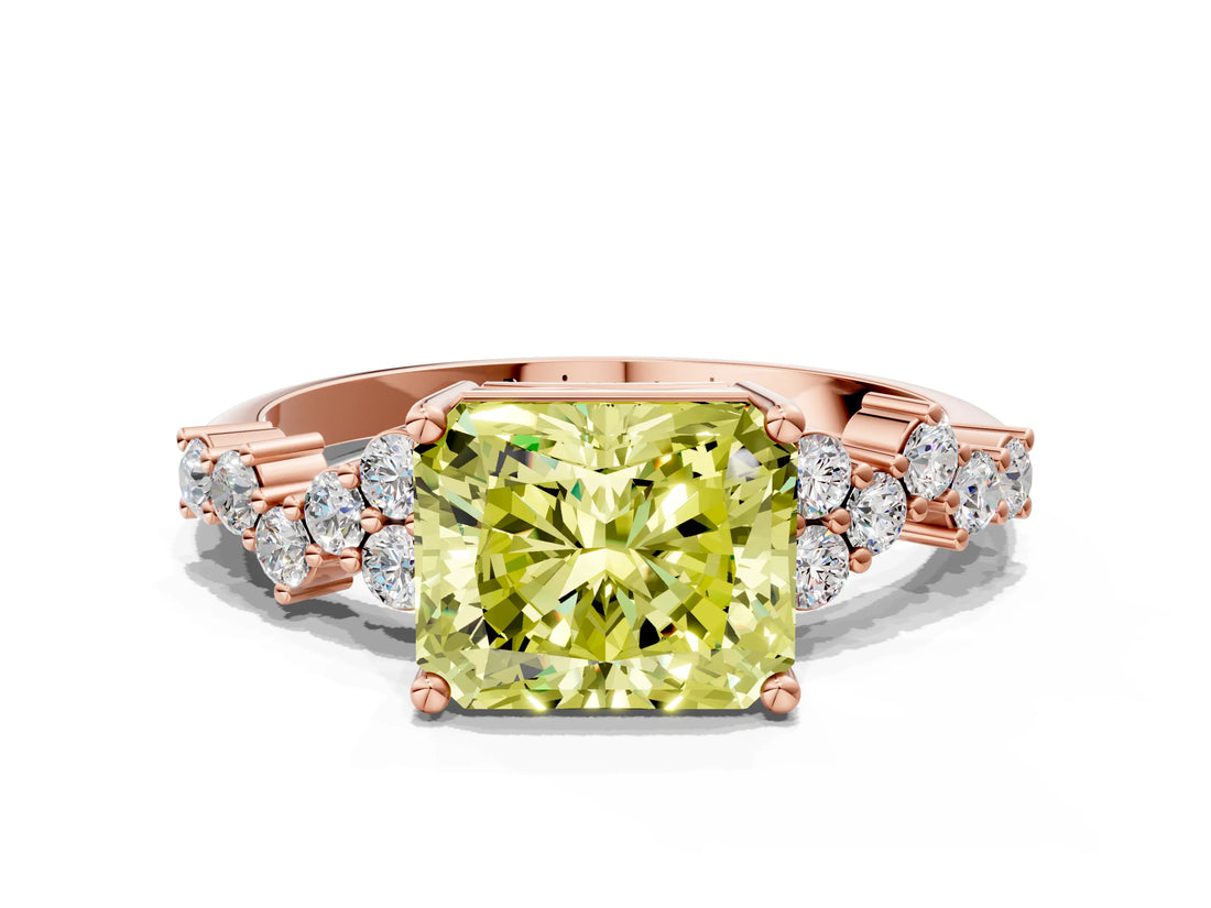 Rose gold Fancy Yellow Radiant Cut Diamond Cluster Pavé Band with Four-Prong Setting_12
