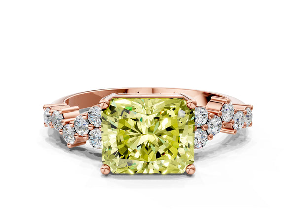 Rose gold Fancy Yellow Radiant Cut Diamond Cluster Pavé Band with Four-Prong Setting