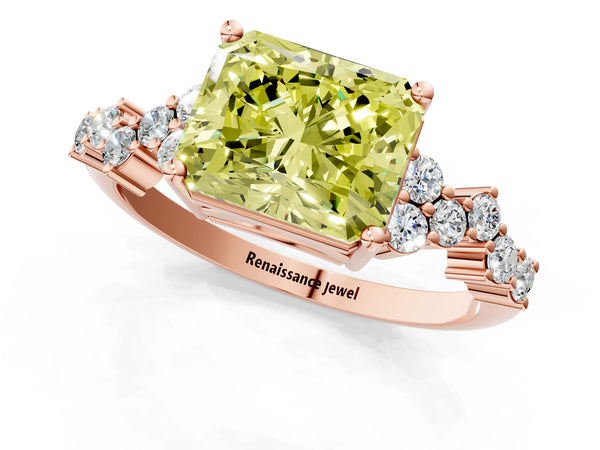 Rose gold Fancy Yellow Radiant Cut Diamond Cluster Pavé Band with Four-Prong Setting