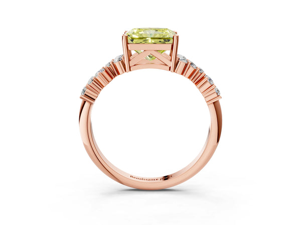 Rose gold Fancy Yellow Radiant Cut Diamond Cluster Pavé Band with Four-Prong Setting
