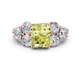 Rose gold Fancy Yellow Radiant  Cut Diamond Cluster Ring with Round Accent Stones and Prong Setting on a Classic Band_48