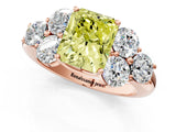 Rose gold Fancy Yellow Radiant  Cut Diamond Cluster Ring with Round Accent Stones and Prong Setting on a Classic Band_49