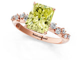 Rose gold Fancy Yellow Radiant Cut Diamond Cluster Side Stone Solitaire Ring with Prong Setting_54