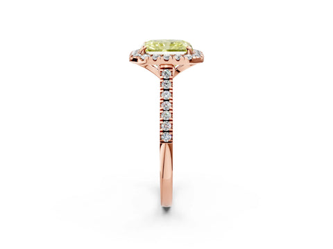 Rose gold Fancy Yellow Radiant Cut Diamond Cushion Halo Ring with Pavé Band_2