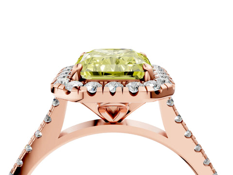 Rose gold Fancy Yellow Radiant Cut Diamond Cushion Halo Ring with Pavé Band_4