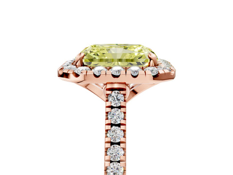 Rose gold Fancy Yellow Radiant Cut Diamond Cushion Halo Ring with Pavé Band_5
