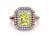 Rose gold Fancy Yellow Radiant Cut Diamond Double Halo Ring with Pavé Band and Prong Setting_58