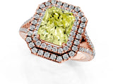 Rose gold Fancy Yellow Radiant Cut Diamond Double Halo Ring with Pavé Band and Prong Setting_59