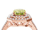 Rose gold Fancy Yellow Radiant Cut Diamond Double Halo Ring with Pavé Band and Prong Setting_62