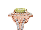 Rose gold Fancy Yellow Radiant Cut Diamond Double Halo Ring with Pavé Band and Prong Setting_63