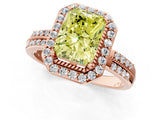 Rose gold Fancy Yellow Radiant Cut Diamond Double Halo Ring with Split Shank and Four-Prong Setting_1