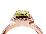 Rose gold Fancy Yellow Radiant Cut Diamond Double Halo Ring with Split Shank and Four-Prong Setting_4