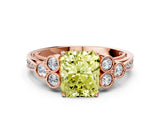 Rose gold Fancy Yellow Radiant  Cut Diamond Engagement Ring with Bezel Set Round Side Stones and Prong Setting_49