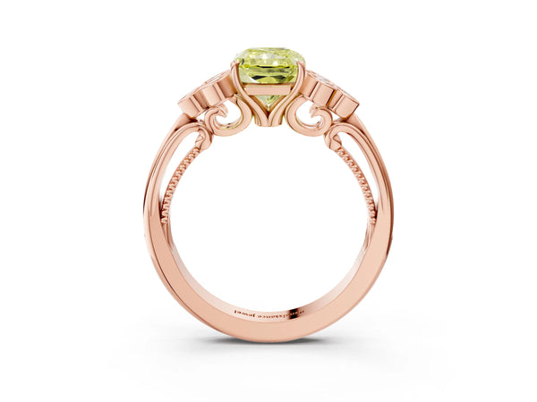 Rose Gold Radiant Cut Vintage Engagement Ring Setting for Fancy Yellow Center