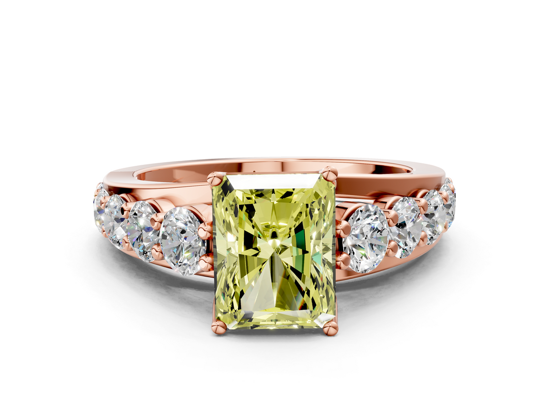 Rose gold Fancy Yellow Radiant  Cut Diamond Engagement Ring with Pavé Band and Four-Prong Setting_3