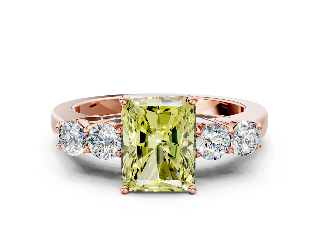 Rose gold Fancy Yellow Radiant  Cut Diamond Five-Stone Prong Set White Gold Ring_32