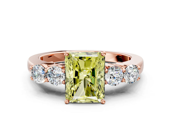 Rose gold Fancy Yellow Radiant  Cut Diamond Five-Stone Prong Set White Gold Ring