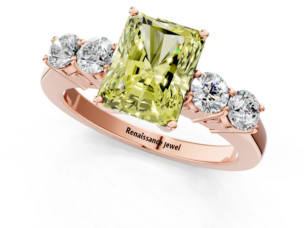 Rose gold Fancy Yellow Radiant  Cut Diamond Five-Stone Prong Set White Gold Ring