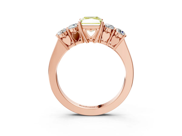 Rose gold Fancy Yellow Radiant  Cut Diamond Five-Stone Prong Set White Gold Ring