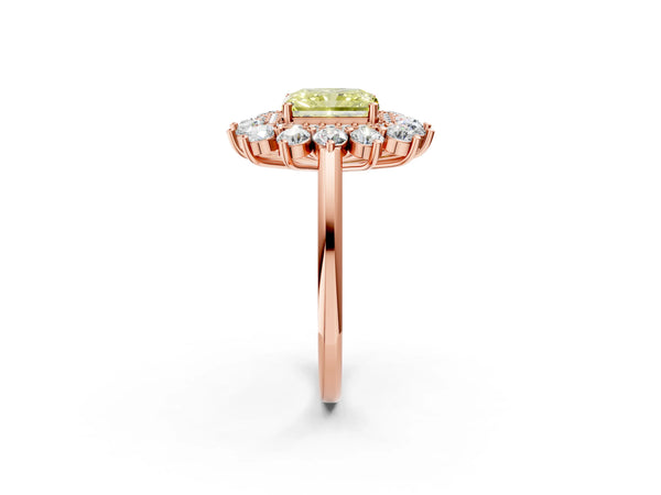 Rose Gold Radiant Cut Floral Double Halo Engagement Ring Setting for Fancy Yellow Center