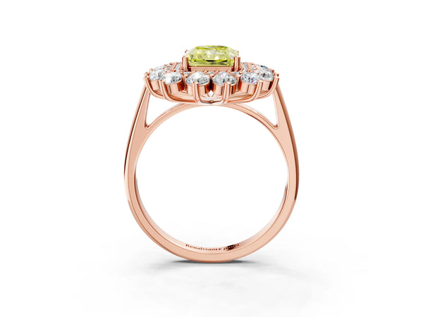 Rose Gold Radiant Cut Floral Double Halo Engagement Ring Setting for Fancy Yellow Center