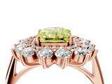 Rose gold Fancy Yellow Radiant Cut Diamond Floral Double Halo Engagement Ring with Prong Setting_64