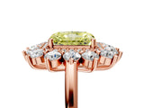 Rose gold Fancy Yellow Radiant Cut Diamond Floral Double Halo Engagement Ring with Prong Setting_65