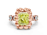 Rose gold Fancy Yellow Radiant  Cut Diamond Floral Halo Engagement Ring with Shared Prong Setting 1