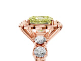 Rose gold Fancy Yellow Radiant  Cut Diamond Floral Halo Engagement Ring with Shared Prong Setting
