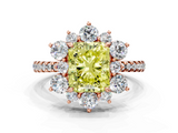 Rose gold Fancy Yellow Radiant  Cut Diamond Floral Halo Pave Band with Prong Setting_36