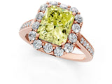Rose gold Fancy Yellow Radiant Cut Diamond Floral Halo Ring with Pavé Band and Prong Setting_4