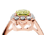 Rose gold Fancy Yellow Radiant Cut Diamond Floral Halo Ring with Pavé Band and Prong Setting_7