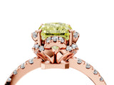 Rose gold Fancy Yellow Radiant Cut Diamond Halo Pave Band with Four-Prong Setting_7