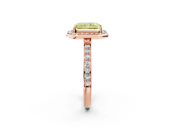 Rose Gold Radiant Cut Pave Bezel-Rim Halo Engagement Ring Setting for Fancy Yellow Center