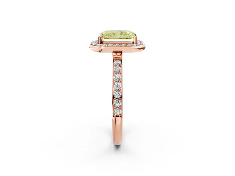 Rose gold Fancy Yellow Radiant Cut Diamond Halo Ring with Bezel Frame and Pavé Band_2