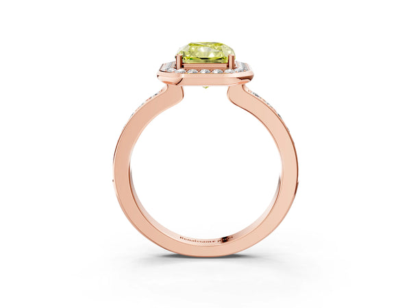 Rose Gold Radiant Cut Pave Bezel-Rim Halo Engagement Ring Setting for Fancy Yellow Center