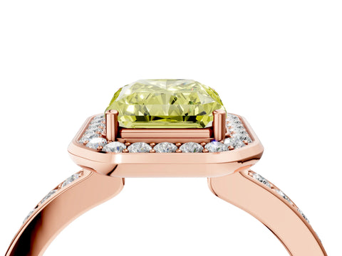 Rose gold Fancy Yellow Radiant Cut Diamond Halo Ring with Bezel Frame and Pavé Band_4
