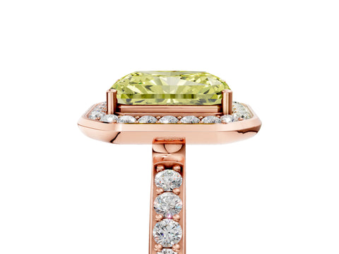 Rose gold Fancy Yellow Radiant Cut Diamond Halo Ring with Bezel Frame and Pavé Band_5
