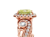 Rose gold Fancy Yellow Radiant Cut Diamond Halo Ring with Milgrain Pavé Band and Four-Prong Setting_58