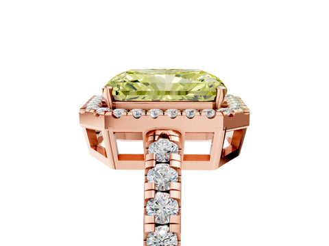 Rose gold Fancy Yellow Radiant Cut Diamond Halo Ring with Pavé Band and Four-Prong Setting_5