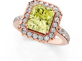 Rose gold Fancy Yellow Radiant Cut Diamond Halo Ring with Pavé Band and Prong Setting_1