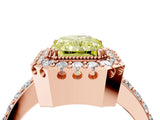 Rose gold Fancy Yellow Radiant Cut Diamond Halo Ring with Pavé Band and Prong Setting_4
